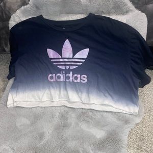 American eagle shirt turned into a crop top with adidas logo added